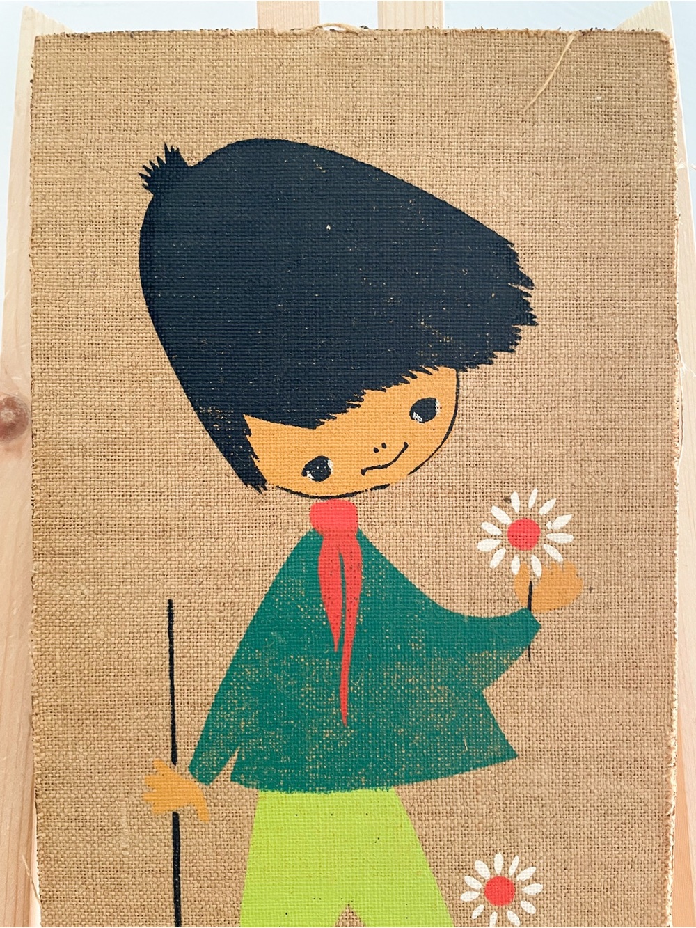 VTG Mid Century Agnes Burlap Wood Wall Art Plaque Panel MCM - Picture 13 of 15